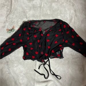 SHEIN Black Sheer Top with Red Heart Design